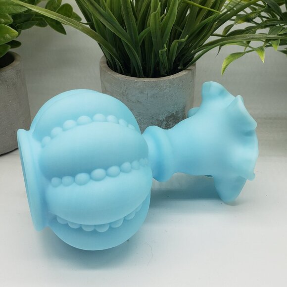 Fenton Light Blue Satin Beaded Art Glass Melon Vase with Ruffled Top - Picture 7 of 10